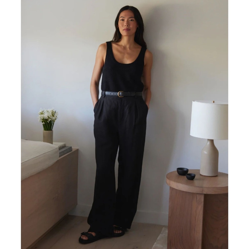Jenni Kayne Linen Kyle Trousers Black Relaxed Fit Wide‎ Leg Pants 8